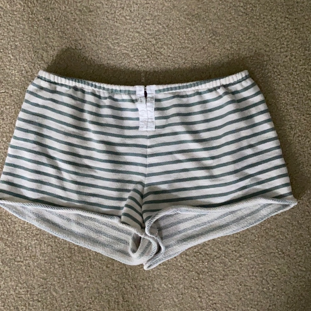 AERIE Green & White Striped Shorts